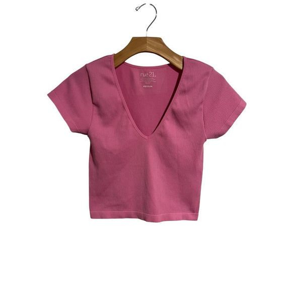 rue21 Tops - Rue 21 Pink Ribbed V Neck Crop Top - Medium